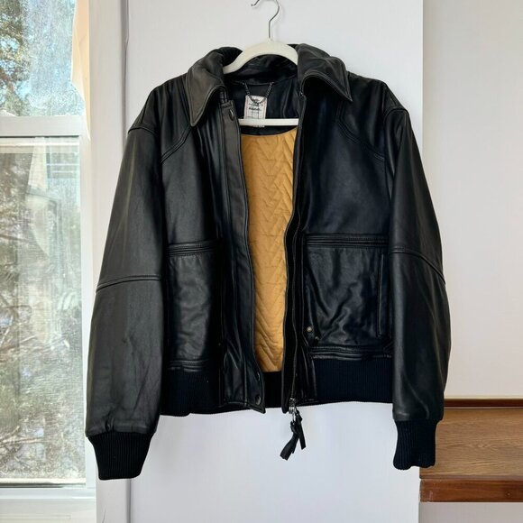 New Free People We The Free Leather Bomber Jacket Coat Collared in Black - Picture 10 of 10
